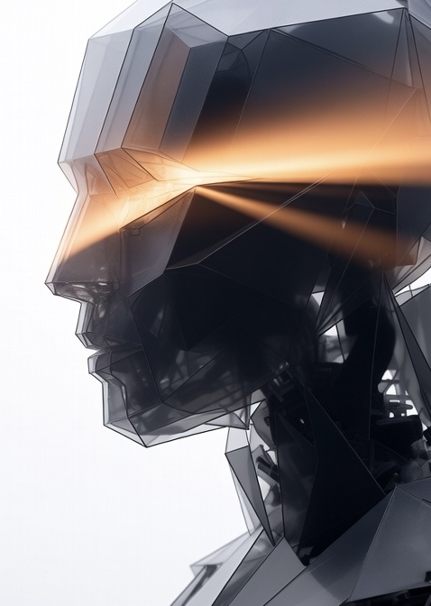 Angular translucent polygonal figure illuminated by a beam of light